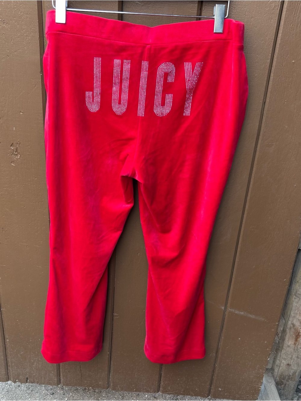 Juicy Couture Velour Red XL Rhinestone Spell-out Sweatpants Flare Leg